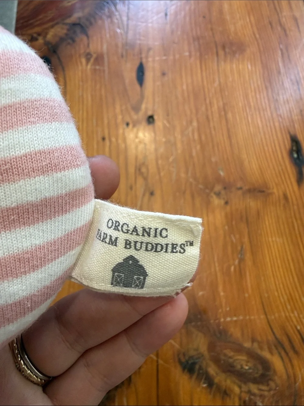 Organic Farm Buddies Pink Stripe Mouse Rattle Toy organic cotton